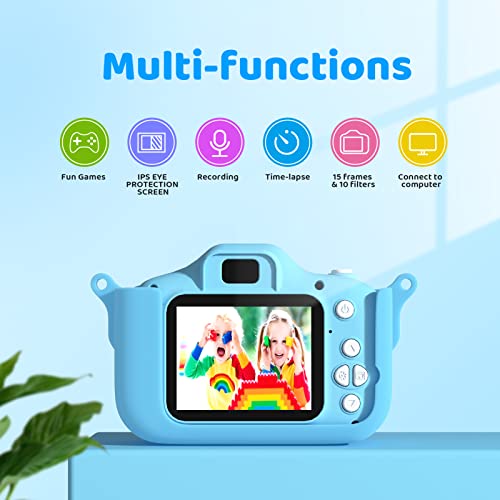 Cocopa Kids Camera Toys For 3-12 Years Old Boys Girls,Hd Digital Video Cameras For Kids With Protective Silicone Cover,Christmas Birthday Gifts For 3 4 5 6 7 8 Year Old Boys With 32Gb Sd Card(Blue) #TOP2