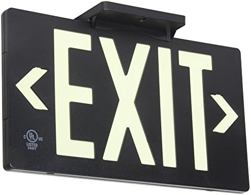 UL Listed 100 Foot Jessup Glo Brite 7062-100-B PF100 Molded Plastic Exit Sign, Double-Sided.75" x 15.5", Black (Mounts 4 Ways, Includes Bracket and Arrows)