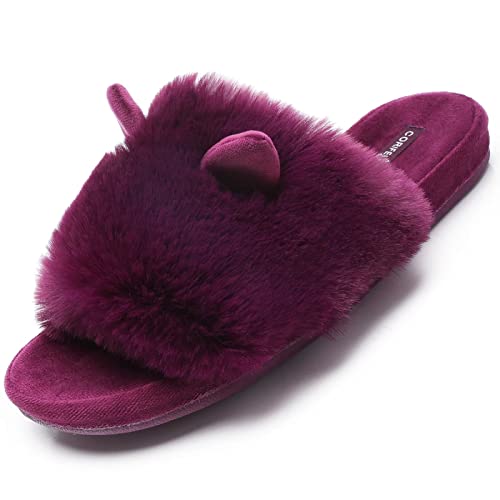 corifei Flauschige Hausschuhe Damen, Katze Pantoffel mit Bogen Unterstützung Cover