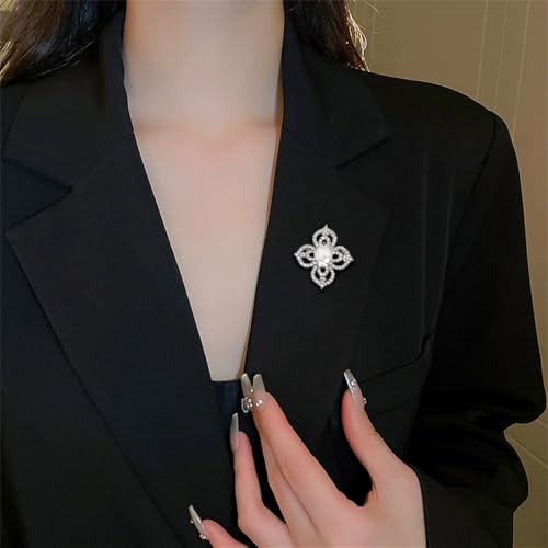Image of Antique Crystal Brooch Pin for Women Men Vintage Rhinestone Art Deco Flower Clover Boho Victorian Brooches Lapel Pins Elegant Dress Accessories Wedding Birthday Jewelry