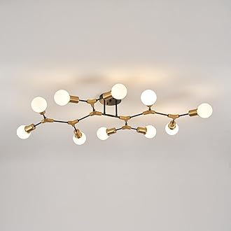 Sponsored Ad - Mid Centur Modern 10 Light Semi Flush Mount Ceiling Lighting Fixture for Dining Room Living Room Bedroom Aisle Kitchen Restaurant,Metal Gold and Black Sputnik Chandelier