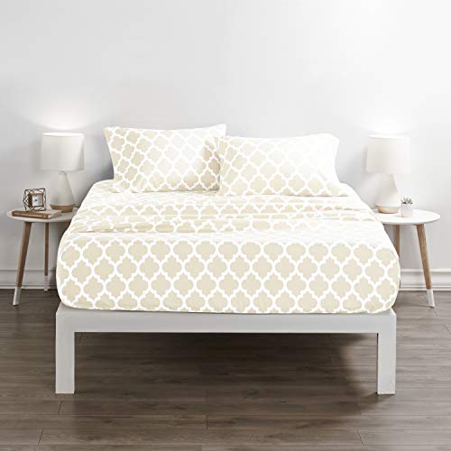 Egyptian Luxury 1800 Series Hotel Collection Quatrefoil Pattern Bed Sheet Set - Deep Pockets, Wrinkle and Fade Resistant, Hypoallergenic Printed Sheet and Pillow Case Set - Twin - Cream