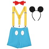 IBTOM CASTLE Neugeborenen Kleinkind Baby 1./2./3. Geburtstag Mickey Mouse Halloween Kostüm Outfit Hosen+Fliege+Clip-on Hosenträger+Maus Ohren 4pcs Bekleidungssets Foto-Shooting 0015 Blau 2-3 Jahre