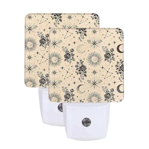 Image of Sun Moon Stars Print (3) LED Plug-in Nightlights Set of 2 for Bedroom