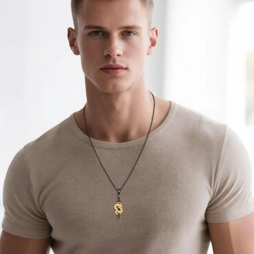 YAFEINI Men Necklace S925 Sterling Silver Axe/Dragon Sword/Crown Cross/Angel Wings/Pirate/Tetragrammaton/Anchorara/Hamsa Pendant Necklace Animal Jewelry Gifts for Men2