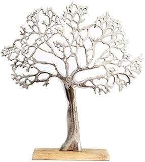 Carousel Home and Gifts Silver Metal Tree Decorative Ornament On Wooden Base - Large