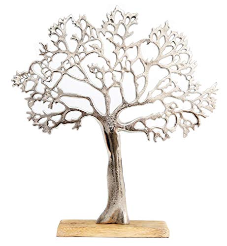 Carousel Home and Gifts Silver Metal Tree Decorative Ornament On Wooden Base - Large