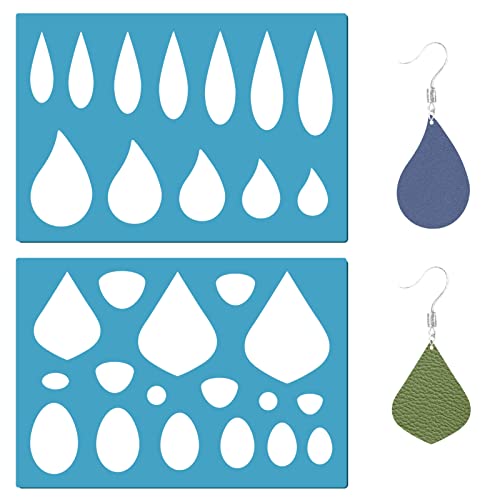 GORGECRAFT 2 Styles Leather Earrings Making Jewelry Shape Template Teardrops Reusable Plastic Cutouts Cutting Stencil Lapidary Templates for Tear Drop Bracelets Making Jewelry DIY Crafts 5”x3.5”