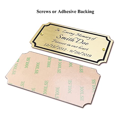 2" H X 4" W, Custom Elegant Engraved Plate, Personalized Memorial Plaque, Brushed Stainless Steel Or Brass Laser Engraved Name Plates With Adhesive Backing Or Screws, Notched Corner (Silver, Gold ) #TOP2