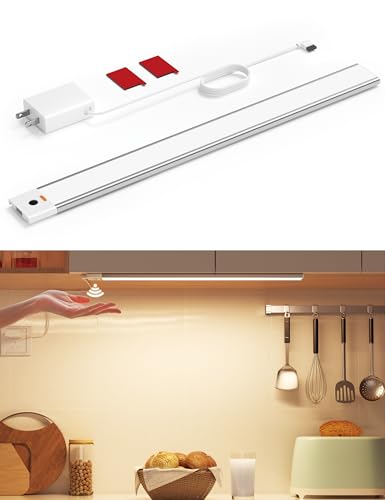 Hand Wave Gesture Under Cabinet Lights 11.8 Inch Plug in Kitchen Counter Sink Light with Dimmable and Color Brightness Adjustable Over Sink Lighting Closet IR Hand Motion Sensor LED Above Stove Shelf