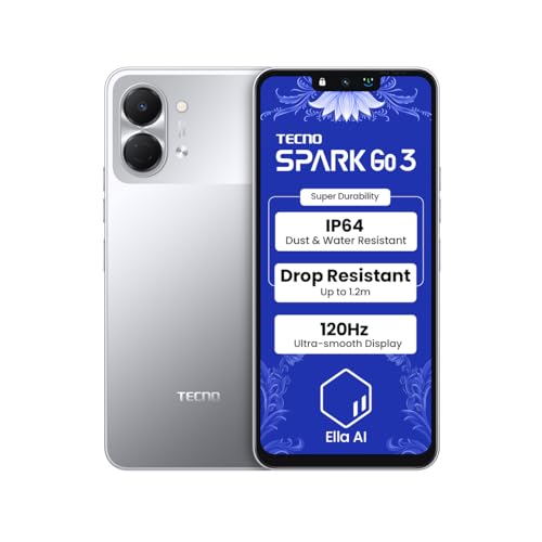 Tecno Spark Go 3 (Titanium Grey, 4GB+64GB | Super Durability Drop Resistant & IP64 Rated| Make Calls Without Network* |Ella Al in Your Own Language| Super Smooth 120Hz 6.74" Display |5000mAh Battery view 1