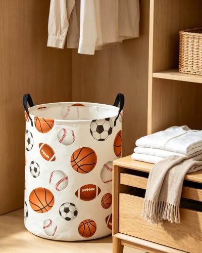 Image of ESSME Kids Laundry Basket,Boys Hamper Collapsible Canvas Waterproof Storage Bin for Boys, Ball Hamper,Gift Baskets(Ball)