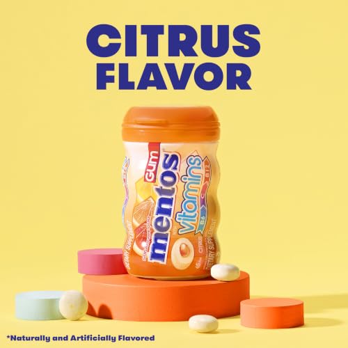 Image of Mentos Sugar Free Vitamin Gum, Xylitol, Citrus, 45 Piece Bottle (4 Pack)
