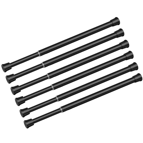 QINGYUN 6 Pack Small Tension Rod 18 to 28 Inch Black Tension Curtain Rod Adjustable Spring Curtain Rods No Drilling Expandable Pressure Short Curtain Rods for Windows Closets Doorway Kitchen