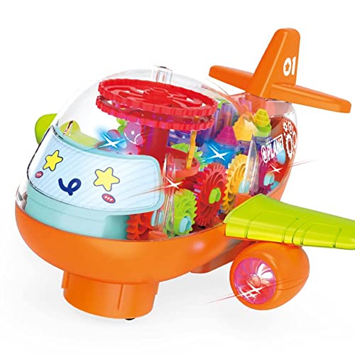 Image of Goyal's Transparent Gear Plane With Wide Wings - 3D Concept Toy With 360 Rotation, Moving Simulation Technology, Sound & Lights for Kids (Big)