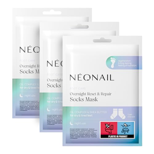 NÉONAIL 3 x Mascarilla para pies hidratante en forma de calcetines - Overnight Reset & Repair Socks Mask - mascarilla nutritiva para pies