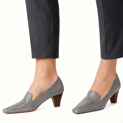 Image of LEHOOR Women Vintage Chunky Block Heel Pumps Shoes Square Pointed Toe Slip On Formal Office Work Business Loafers Shoes Suede Snakeskin Cone Heel Oxford Shoe Ladies Professional Chic Fall 4-11 M US