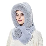 Women Winter Hooded Scarf Hat, Warm Fleece Balaclava One Piece Slouchy Hoodie Hat Knitted Beanie Skull Cap Neck Warmer