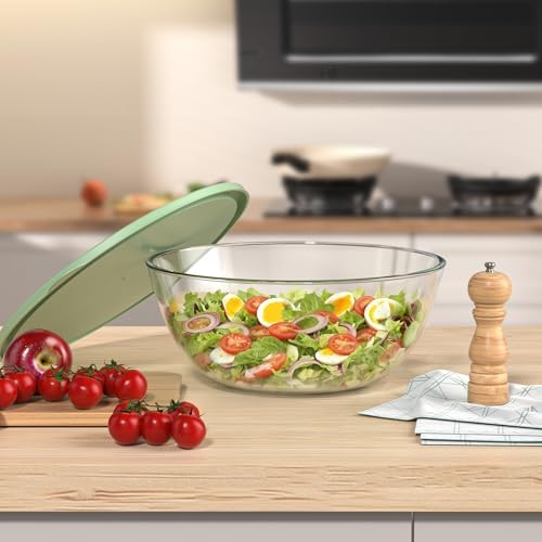 Extra Large Glass Mixing Bowls Clear Glass Salad Cooking Bowls for Kitchen Salad Bread Storage (4.7Qt) - Thumbnail 5
