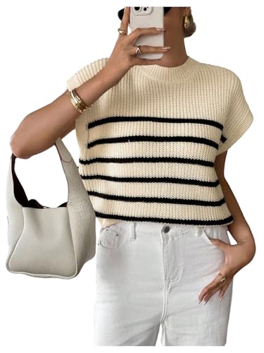 SOLY HUX Women's Ribbed Sweater Crew Neck Short Sleeve Loose Fit Floral Knit Pullover Tops