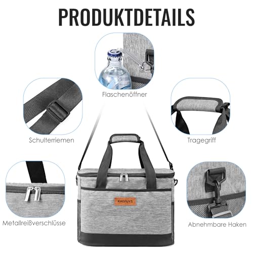KAEFUYS Kühltasche 33L+14h Kühlung Thermoisoliert Tragbar Faltbar Wasserdicht Groß Picknicktasche für Einkaufen Auto Büro Camping Outdoor Reisen Lebensmitteltransport Proviant Familie Grillen