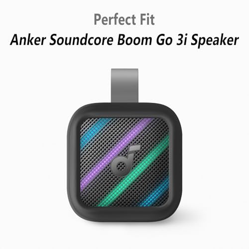 Image of Geiomoo Silicone Cover for Anker Soundcore Boom Go 3i Case, Soft Flexible Scratch Resistant Protective with Carabiner (Black)