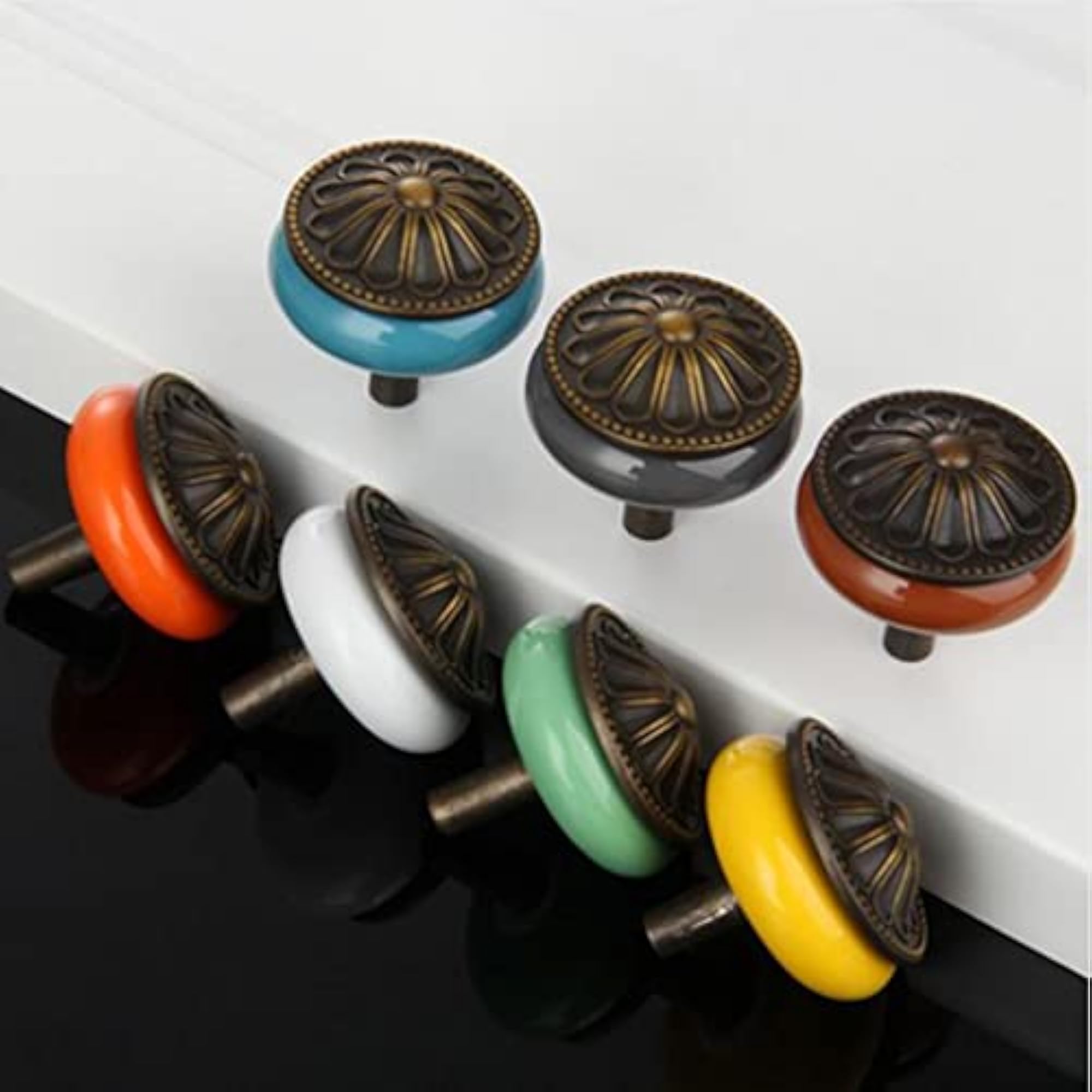 Vintage Ceramics Round Cabinet Pull Knobs, Grey