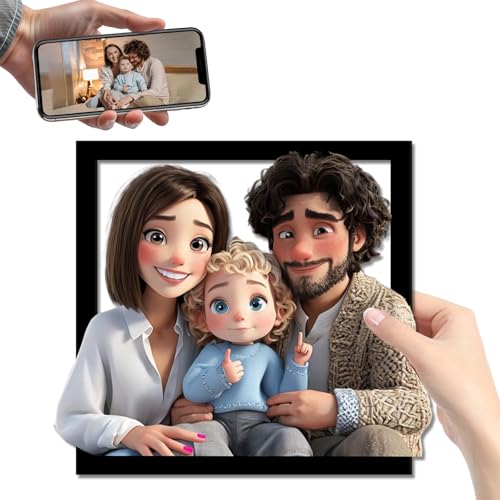 PSUNEY Personalizzato 3D Cartoon Style Photo Frame Segno In Legno Cornice Personalizzata per Foto di Famiglia 3D Cartoon Portrait Gift Caricatura Regali di Natale Coppia Anniversario