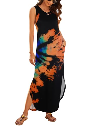 Image of Hount Women's Casual Summer Sleeveless Dress Loose Split Maxi Dresses with Pockets