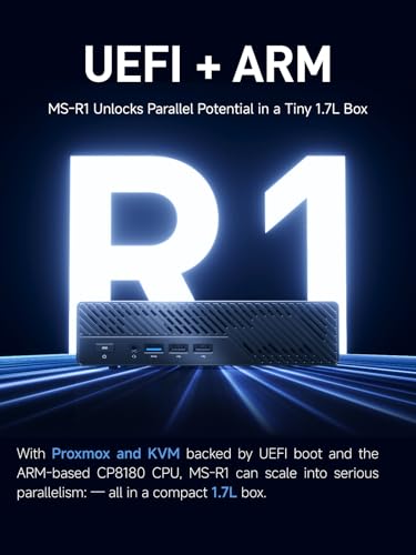 Image of MINISFORUM MS-R1 ARM Mini Workstation with UEFI Boot CIX CP8180(12C /12T, up to 2.6GHz), 45 Tops, 64GB ECC LPDDR5 NO SSD Mini PC, PCIe x16 Slot, 2X 10GbE LAN, HDMI /2xUSB-C Triple Display, VM & Docker