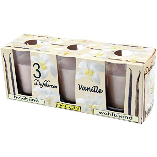 HS Candle Lot de 3 bougies parfumées classiques en verre, longue durée de combustion et parfum agréable (vanille)
