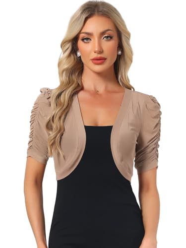 Image of Allegra K Casual Short Sleeve Mesh Sheer Shrug for Women Open Front Cropped Cardigan Bolero