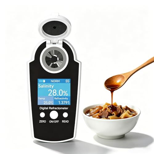 THYXGS Medidor Digital De Salinidad, Analizador De Alta Concentración De Sal, con Pajita, Salinidad 0-28%/refracción 1.3330~1.5318/temperatura 10°C~40°C, para Carnes Estofadas/Salsas/Laboratorio