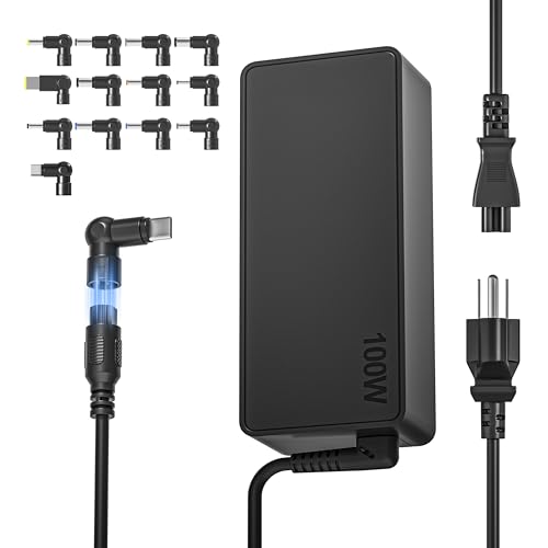 100W Type-C Universal Laptop Charger with 13Tips Compatible with Lenovo HP Dell Asus Acer Samsung ThinkPad Yoga Pavilion Envy Latitude Aspire Vivobook Chromebook Notebook Adapter Power Supply