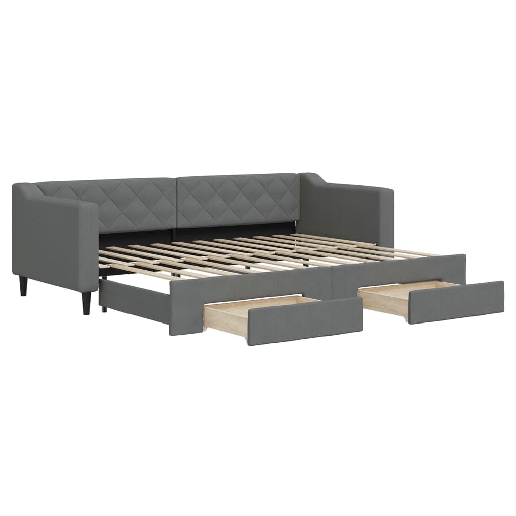 Homgoday Sofá Cama Nido con cajones Tela Gris Oscuro 80x200 cm Sofa Cama de Madera Maciza con cajones, Sofa Cama Extraible con Cama Nido y cajón