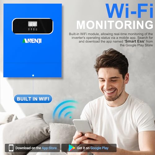 Aninerel 11Kw Inverter Ibrido 48V, 2 Ingressi Fv, Funziona Senza Batteria, Inverter A Onda Sinusoidale Pura (Wifi/Bms), Fv 60-500VDC, Adatto Per Batterie Al Litio Da 48V, Con Modulo Wifi - 4