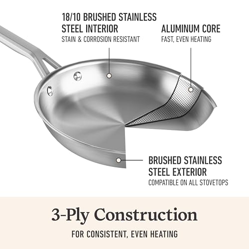 Image of Calphalon Brushed 3-Ply Stainless Steel Cookware Set w /Turbo Heat Tech 6 Piece Includes Frying Pans, Pots and Pans Set, Induction, Oven Safe 450F, Brushed Stainless Silver