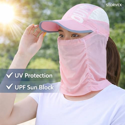 Image of Polyester Sun Protection Scarf Cap with Face Mask & Neck Cover for Men Women Kids, UV UPF Summer Hat, Breathable Balaclava for Cycling Running Beach Outdoor (Multicolour)
