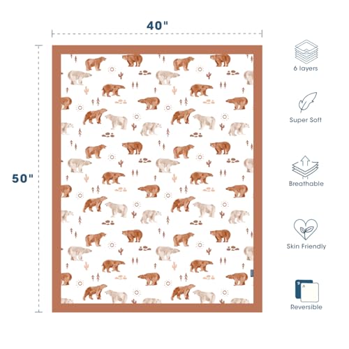Image of GRSSDER Muslin Cotton Quilt Blanket - Silky Soft and Breathable Baby Blanket Quilt, Oversized Muslin Blankets for Newborns, Toddlers & Kids, 6 Layers Reversible Design for All Seasons, 40 inch x 50 inch