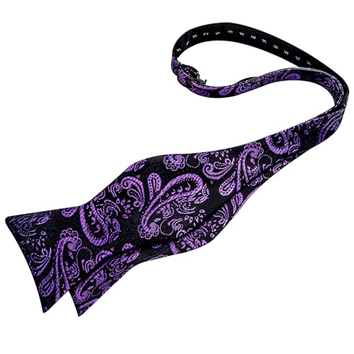 Image of DiBanGu Men Bow Tie Paisley Striped Self-Bow Tie for Men and Silk Woven Bowtie Pocket Square Cufflinks Wedding Party