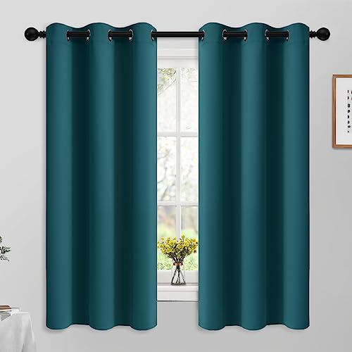 Yakamok Blackout Curtains for Bedroom 2 Panels Set 63 Inch Length Thermal Insulated Room Darkening Dark Black Out Drapery Grommet Window Treatments Drapes for Living Room,42x63, Dark Teal