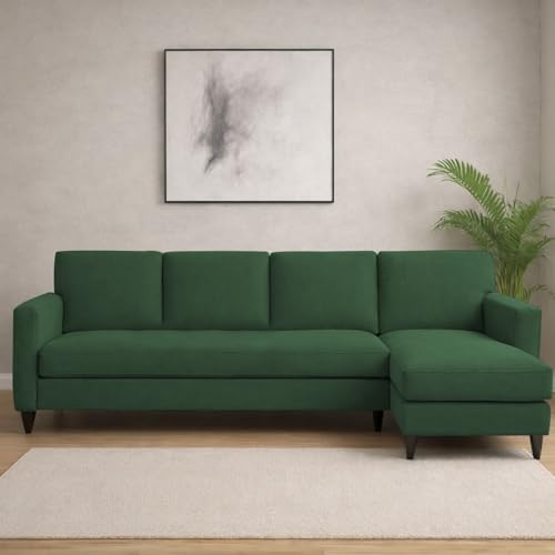 Image of Carlos RHS 4 Seater L Shape Sofa Set for Living Room & Home Office Furniture, Modern Durable Sectional Corner Sofa Couch, Premium Fabric Comfortable Seating with Strong Frame (Green)