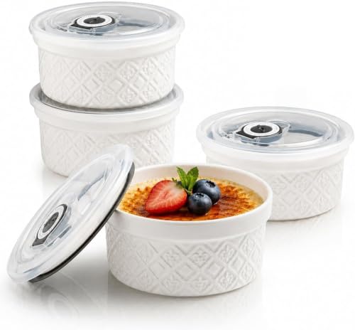 MISSYSSIM 12 oz Ramekins Oven Safe Ceramic Creme Brulee Ramekins with Lids