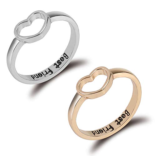 Hewill Love Heart Friendship Rings Set for Women Men Geometric Best Friend BFF Promise Rings for 2 Friendship Gift Jewelry Christmas
