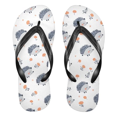 ALAZA Cute Doodle Hedgehog Flip Flops for Women Fashion Beach Slippers Comfort Mens Flip Flops Non-Slip Rubber Shower Slippers Sandal for Hotel Travel Sport,XS