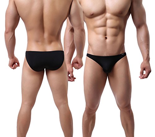 Gudan LSAMDIR Mens Bikini Underwear Silky Low Rise Briefs Bulge Pouch Pack2