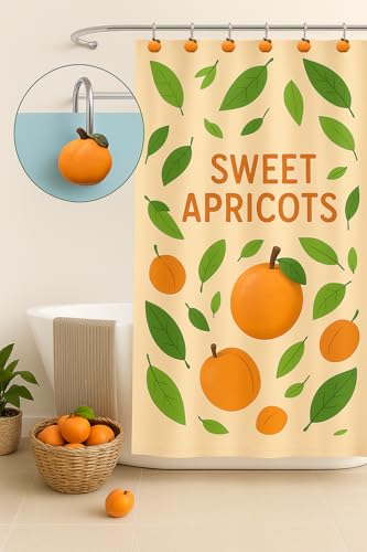 Image of Apricot Shower Curtain Hooks Set of 12 - Rustproof Bathroom Decor with a Fruitland Theme, Kid-Friendly Bathroom Accessories for Girls' and Boys' Rooms