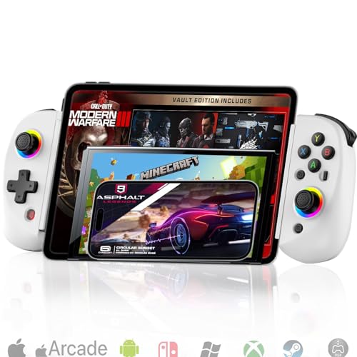 iPad10/Mini6/Air/Pro/iPhone/Android/PC/PS3/4/Switch用Megadreamスマホコントローラー、ストリーミング対応、ワイヤレスコントローラー、リニアトリガー付きホールエフェクトジョイスティック、ターボ、連射/