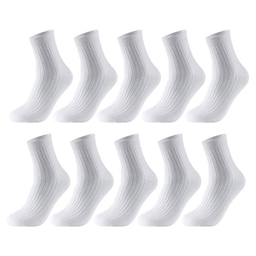 YANOIR 10Pares Calcetines Hombre,Calcetines Ejecutivo de Algodón para Trabajo y Ocio(pack Blanco, 43-46)
