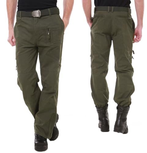 Image of CRYSULLY Men's Cotton Multi-Pockets Work Pants Tactical Outdoor Military Army Cargo Pants (No Belt)
